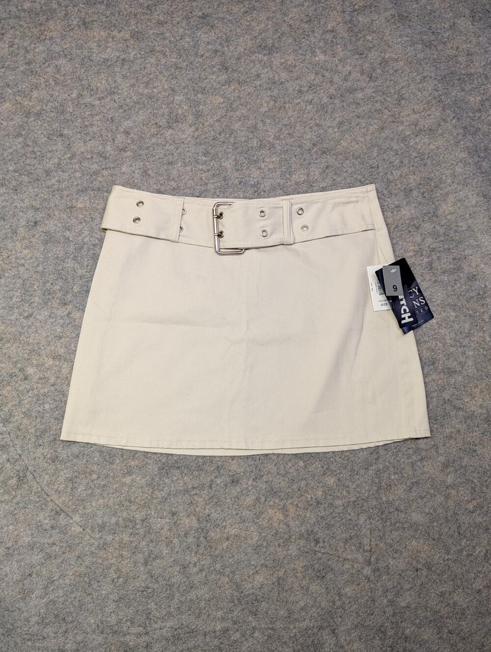 NWT Vintage Y2K Tracy Evans Limited Beige Belted Mini Skirt Made n USA Juniors 9